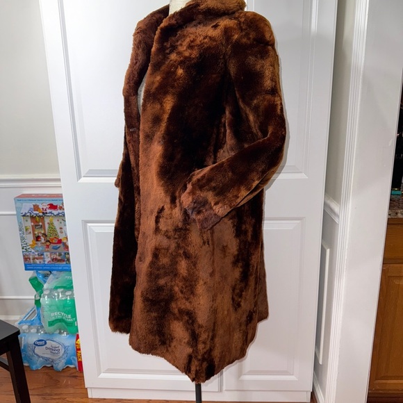 Vintage Real Fur Shearling Brown Trench Coat Size Medium Large - Picture 7 of 13